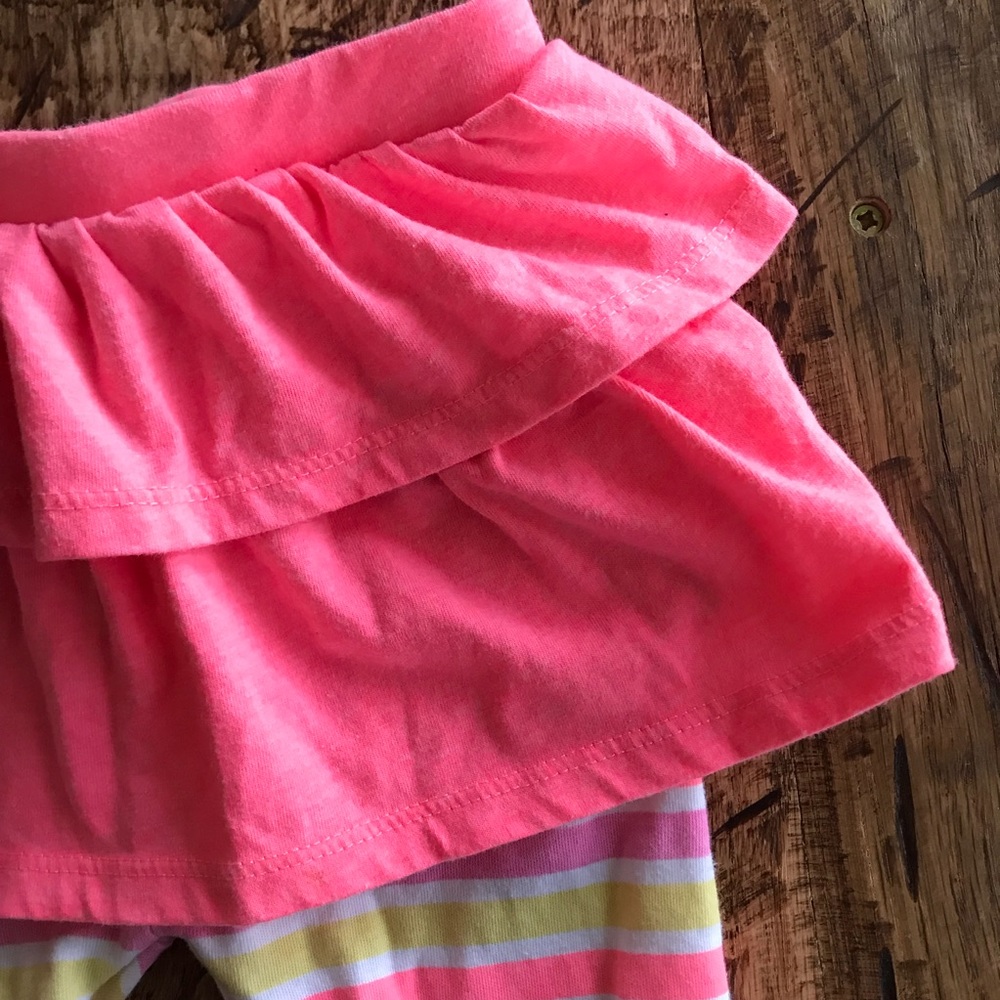 (4 for $5) Pink & Yellow Striped Leggings w/ Skirt - Picture 2 of 4